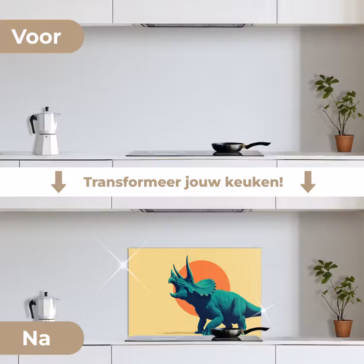 Spatscherm keuken - Triceratops - Cirkel - Oranje - Hoorns — 7