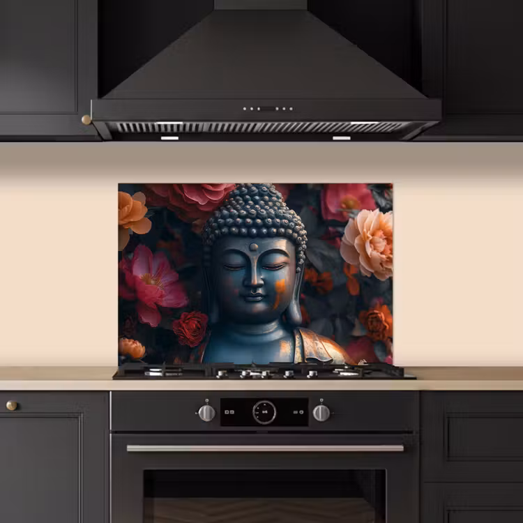 Spatscherm keuken - Boeddha - Bloemen - Buddha - Beeld - Kunst — 5