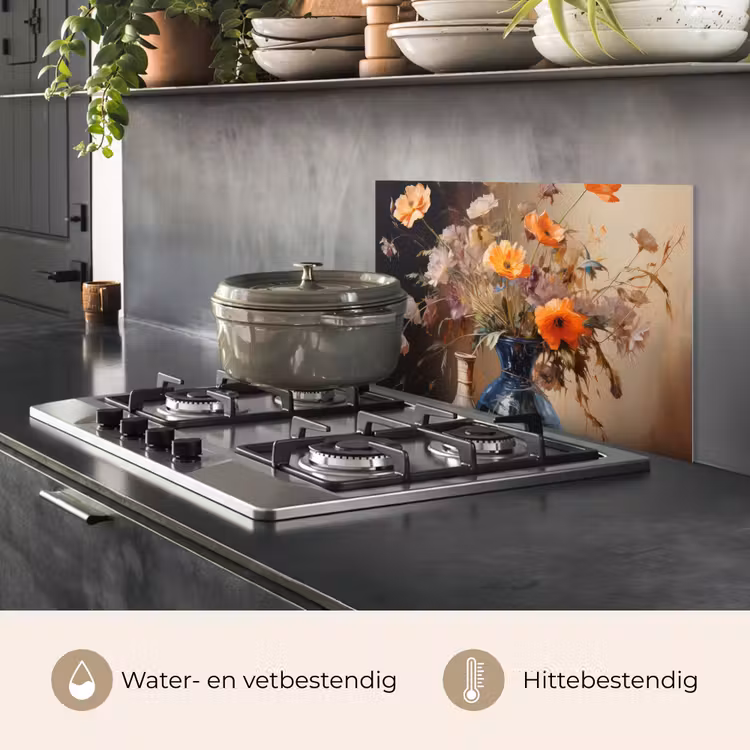 Spatscherm keuken - Boeket - Bloemen - Olieverf - Stilleven - Pastel — 2