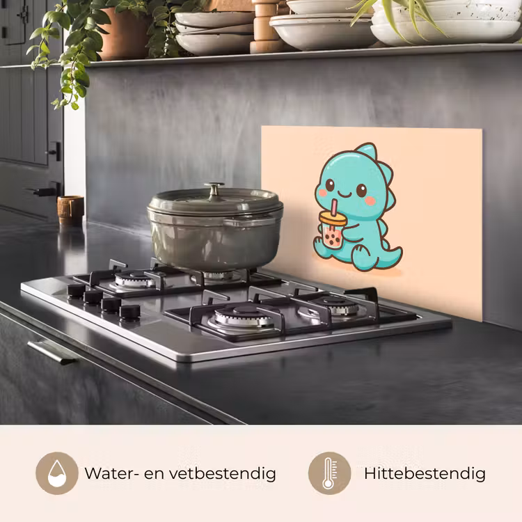 Spatscherm keuken - Dino - Boba - kawaii - Oranje — 2