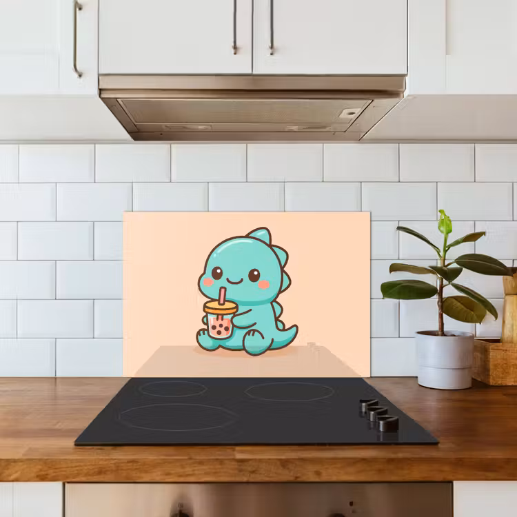 Spatscherm keuken - Dino - Boba - kawaii - Oranje — 3