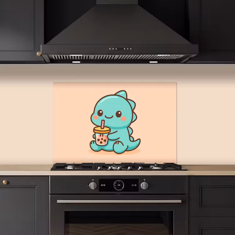 Spatscherm keuken - Dino - Boba - kawaii - Oranje — 5
