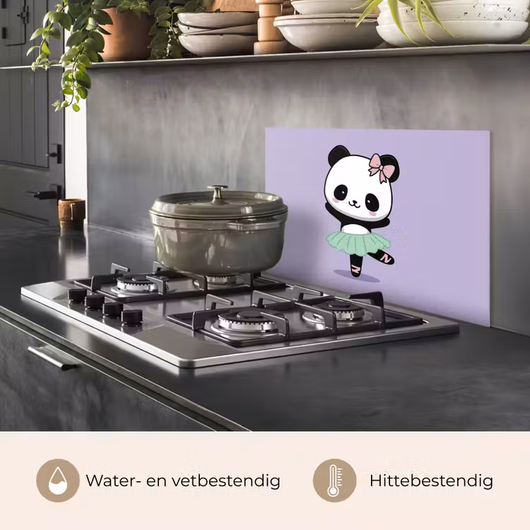 Spatscherm keuken - Panda - Paars - Sierlijk - Kawaii — 2