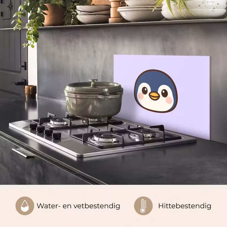 Spatscherm keuken - Pinguïn - Paars - Schattig — 2