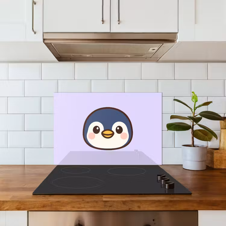 Spatscherm keuken - Pinguïn - Paars - Schattig — 3