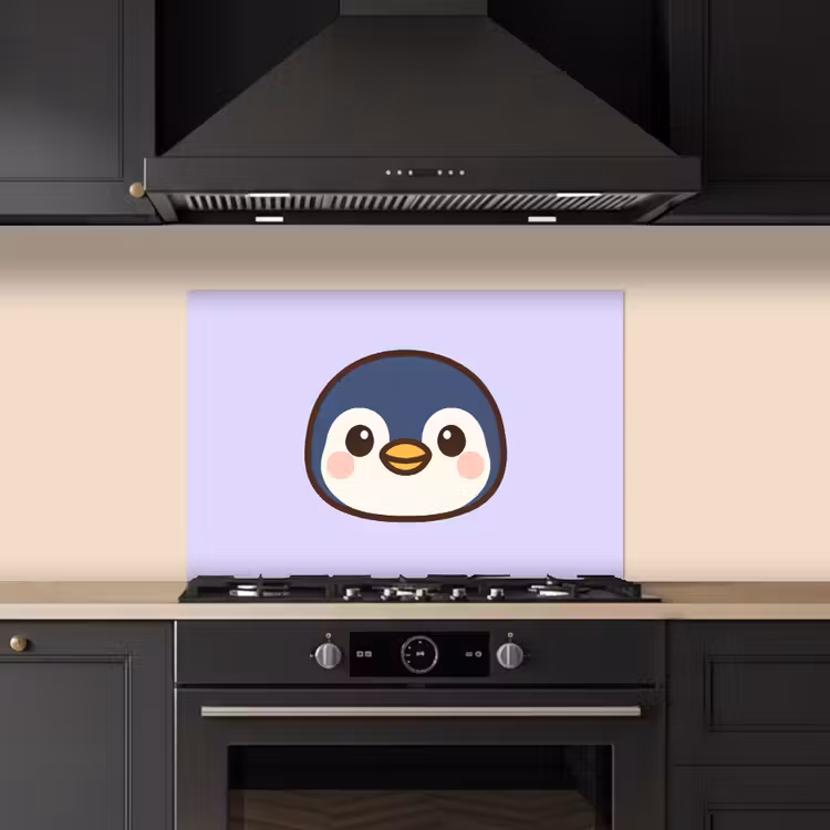 Spatscherm keuken - Pinguïn - Paars - Schattig — 5