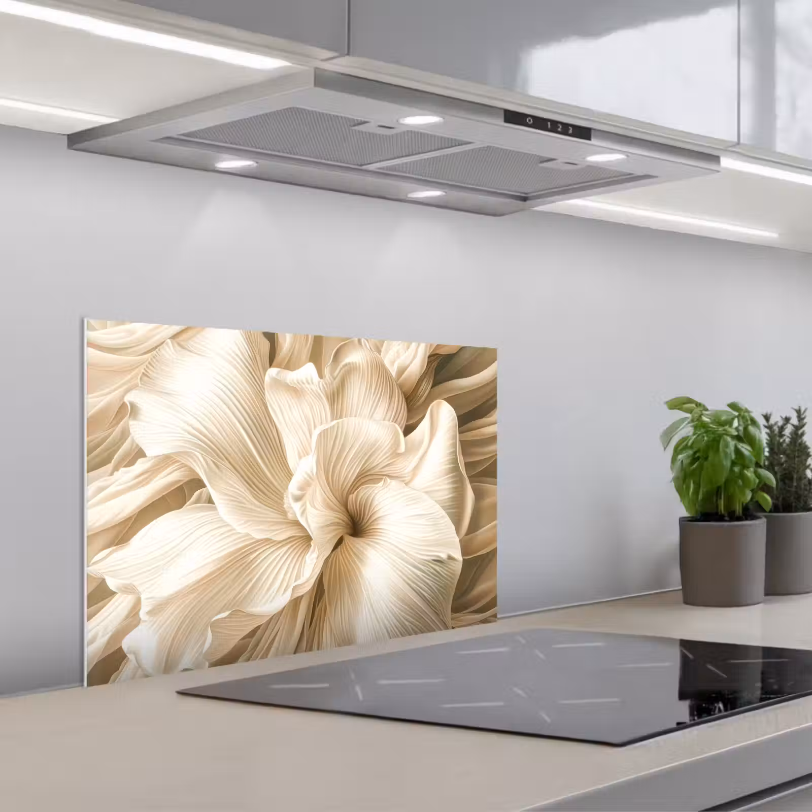 Spatscherm keuken - Beige - Bloem - Patroon — 1