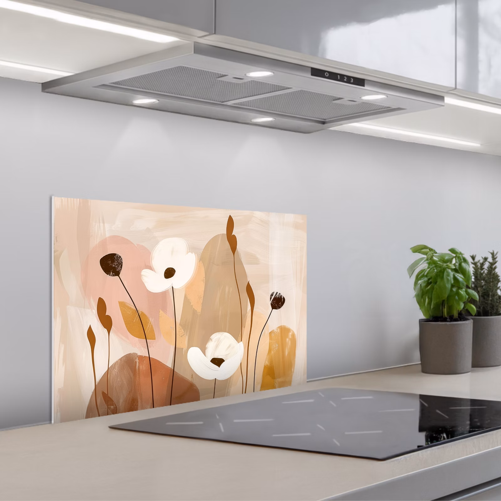 Spatscherm keuken - Bloemen - Abstract - Beige - Kunst — 1