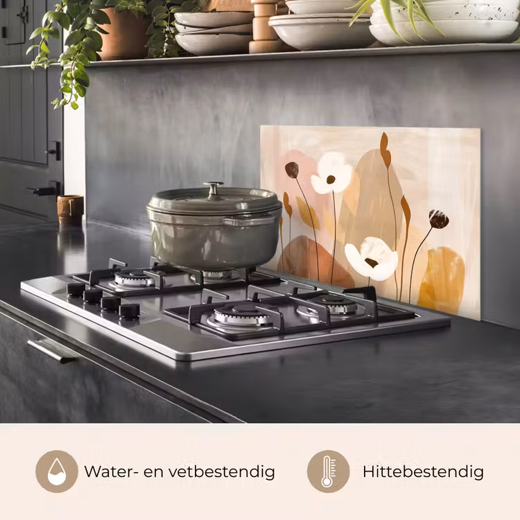 Spatscherm keuken - Bloemen - Abstract - Beige - Kunst — 2