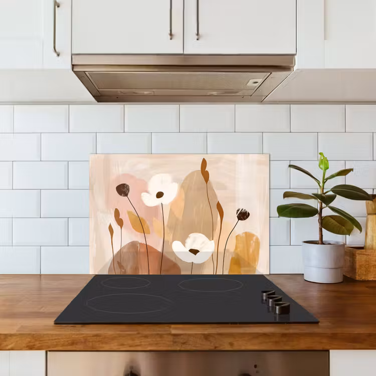 Spatscherm keuken - Bloemen - Abstract - Beige - Kunst — 3
