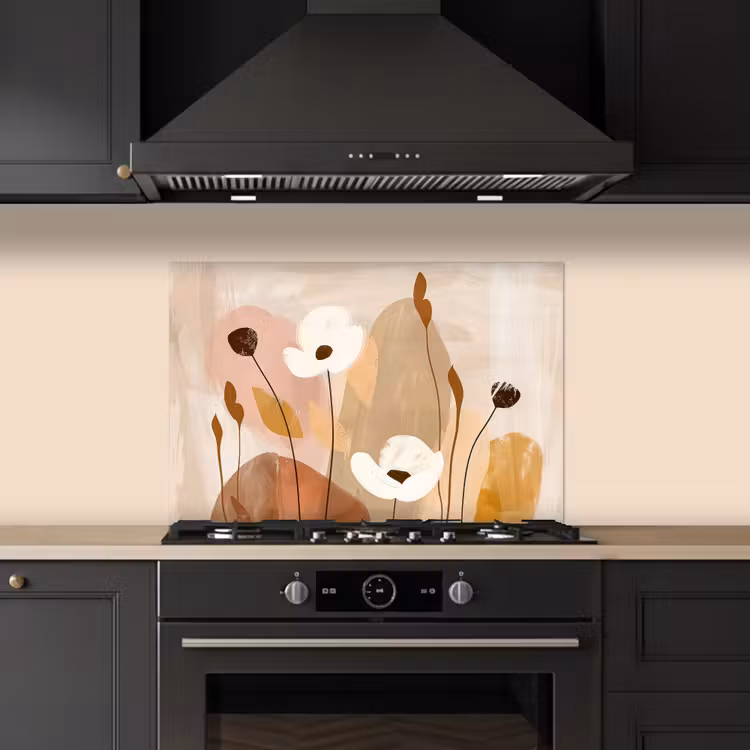 Spatscherm keuken - Bloemen - Abstract - Beige - Kunst — 5