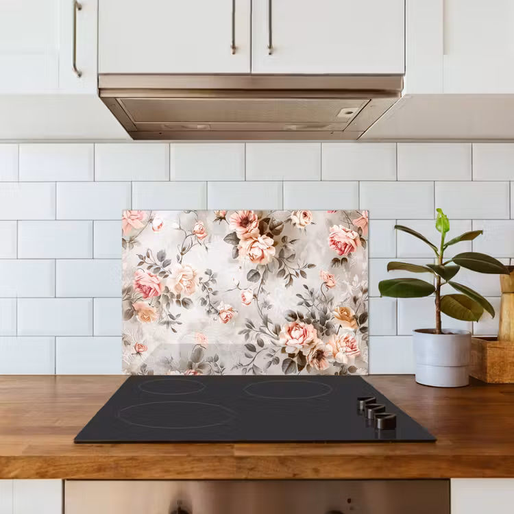Spatscherm keuken - Bloemen - Beton - Planten - Roze — 3