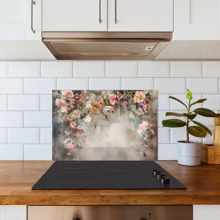 Spatscherm keuken - Bloemen - Beton - Rozen - Grijs — 3