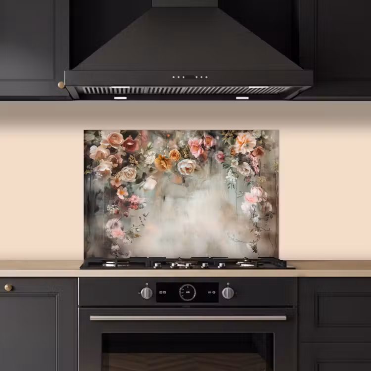 Spatscherm keuken - Bloemen - Beton - Rozen - Grijs — 5