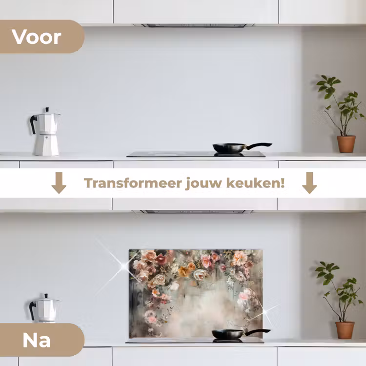 Spatscherm keuken - Bloemen - Beton - Rozen - Grijs — 7