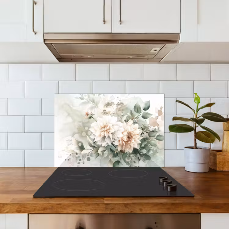 Spatscherm keuken - Bloemen - Wit - Planten - Dahlia's — 3