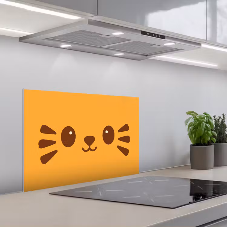 Spatscherm keuken - Kat - Simplistisch - Oranje - Vrolijk — 1
