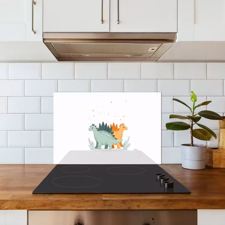 Spatscherm keuken - Planten - Sterren - Dinosaurussen - Oranje — 3