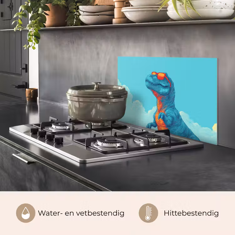 Spatscherm keuken - T-Rex - Blauw - Wolken - Zonnebril — 2