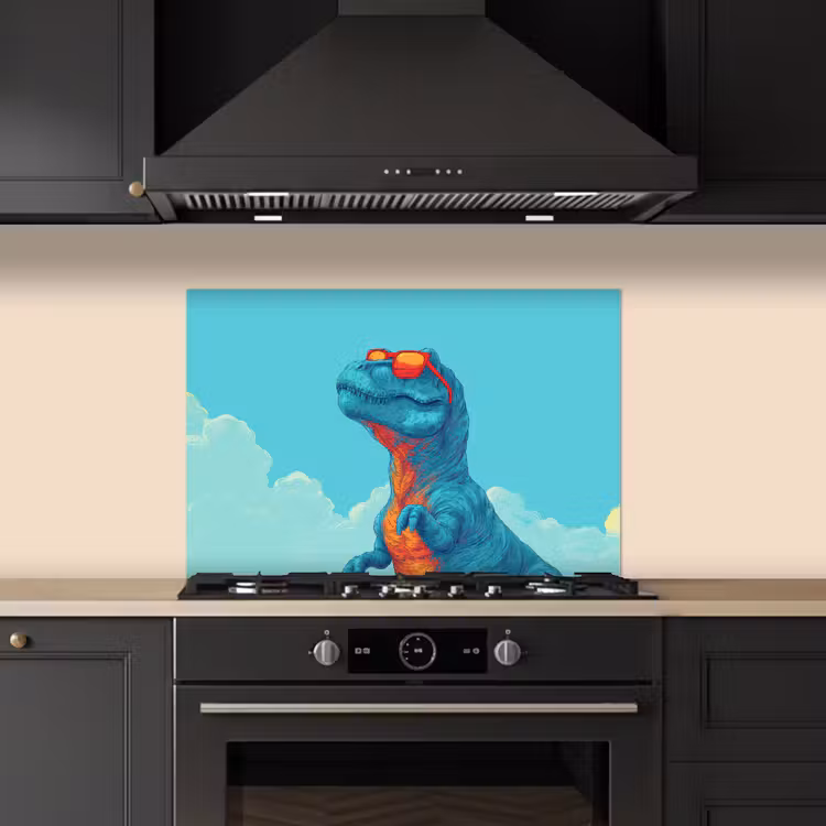 Spatscherm keuken - T-Rex - Blauw - Wolken - Zonnebril — 5