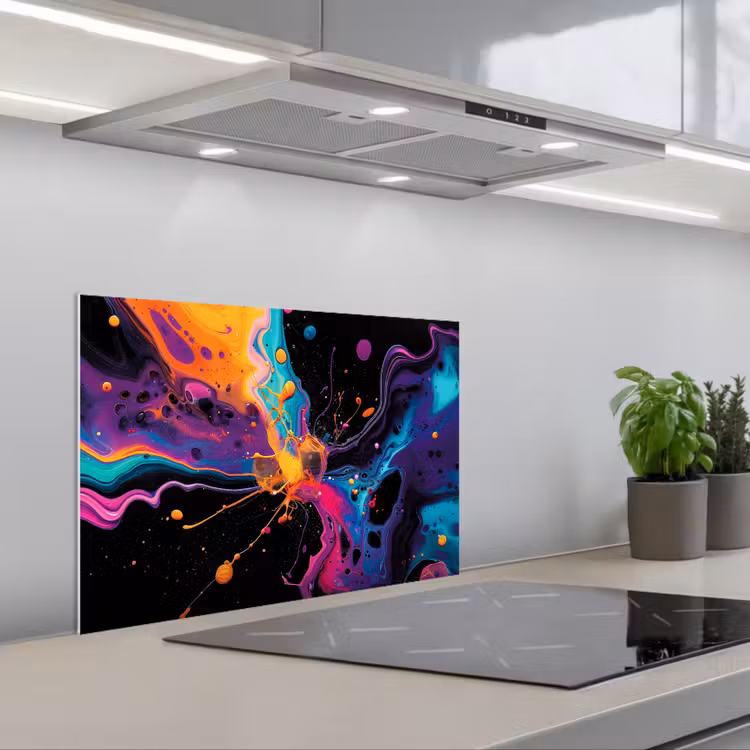 Spatscherm keuken - Kleurrijk - Verf - Zwart — 1