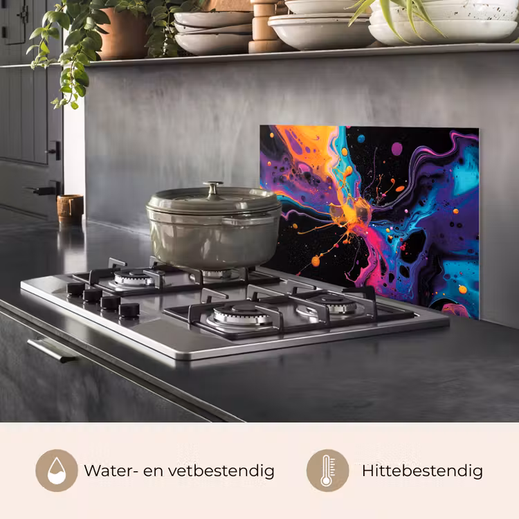 Spatscherm keuken - Kleurrijk - Verf - Zwart — 2