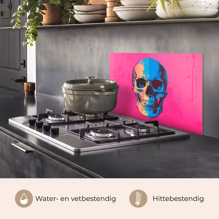 Spatscherm keuken - Neon - Blauw - Pop-art - Schedel — 2