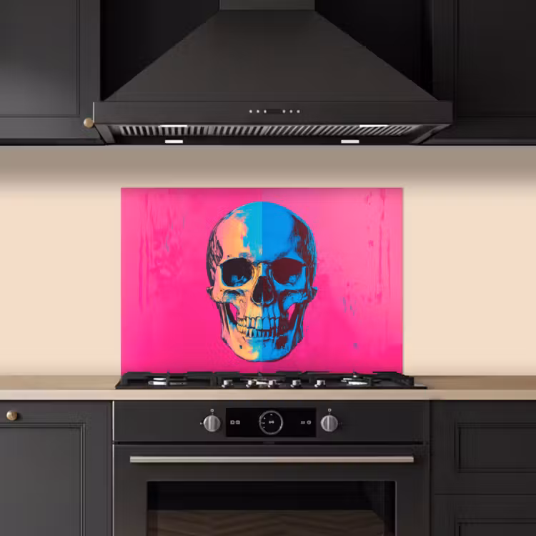 Spatscherm keuken - Neon - Blauw - Pop-art - Schedel — 5