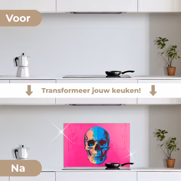 Spatscherm keuken - Neon - Blauw - Pop-art - Schedel — 7