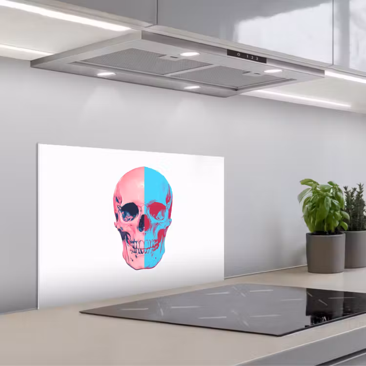 Spatscherm keuken - Schedel - Grafisch - Roze - Verdeeld — 1