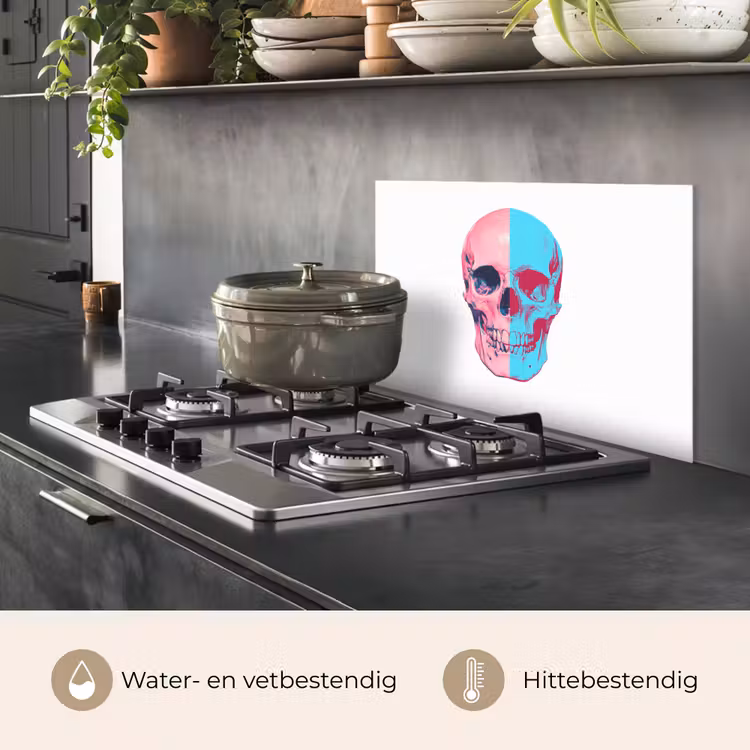 Spatscherm keuken - Schedel - Grafisch - Roze - Verdeeld — 2