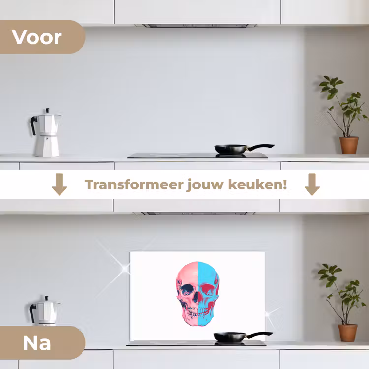 Spatscherm keuken - Schedel - Grafisch - Roze - Verdeeld — 7