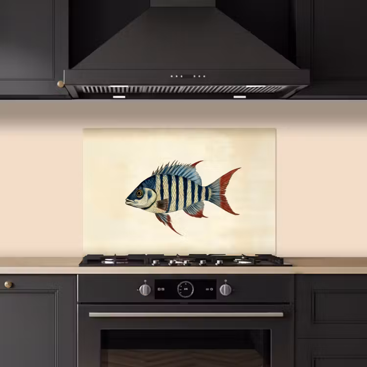 Spatscherm keuken - Gestreept - Donkerblauw - Rugvin - Vis — 5