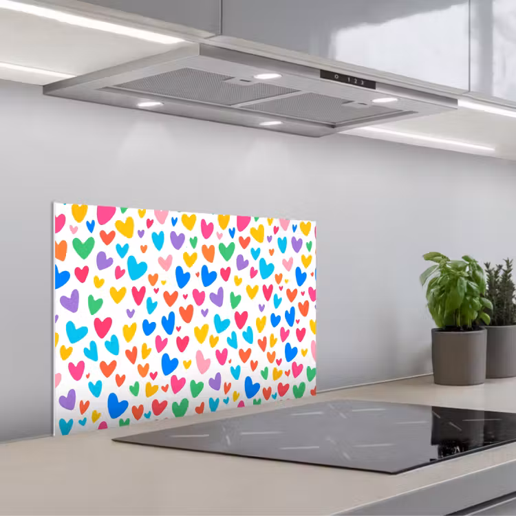 Spatscherm keuken - Hartjes - Kleurrijk - Patroon - Levendig — 1