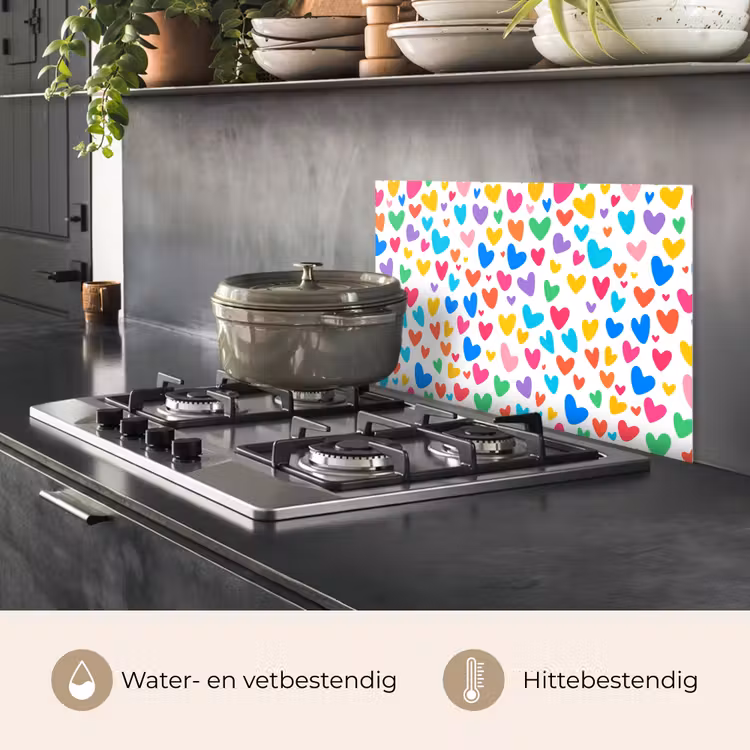 Spatscherm keuken - Hartjes - Kleurrijk - Patroon - Levendig — 2