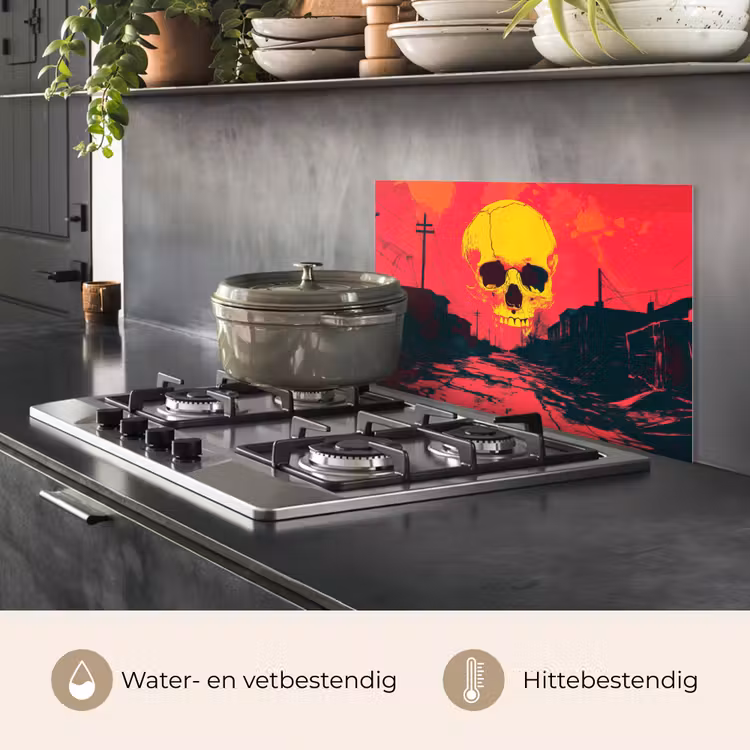 Spatscherm keuken - Straat - Verlaten - Schedel - Geel — 2