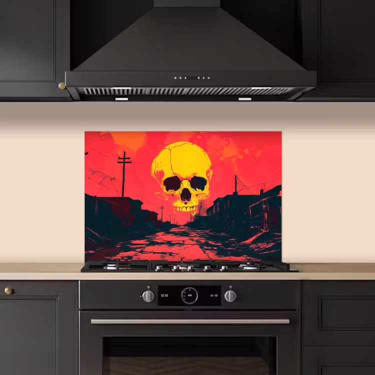 Spatscherm keuken - Straat - Verlaten - Schedel - Geel — 5