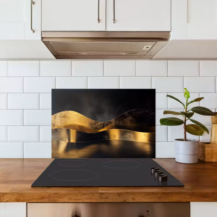 Spatscherm keuken - Zwart - Goud - Golven - Schaduw — 3