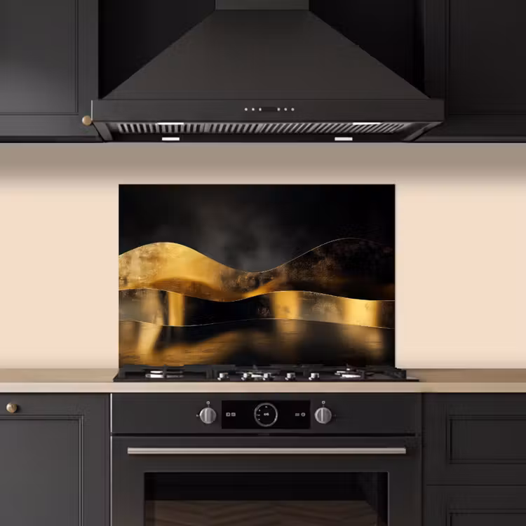 Spatscherm keuken - Zwart - Goud - Golven - Schaduw — 5