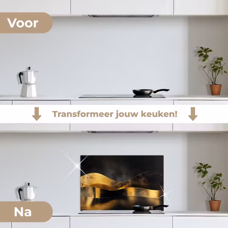 Spatscherm keuken - Zwart - Goud - Golven - Schaduw — 7