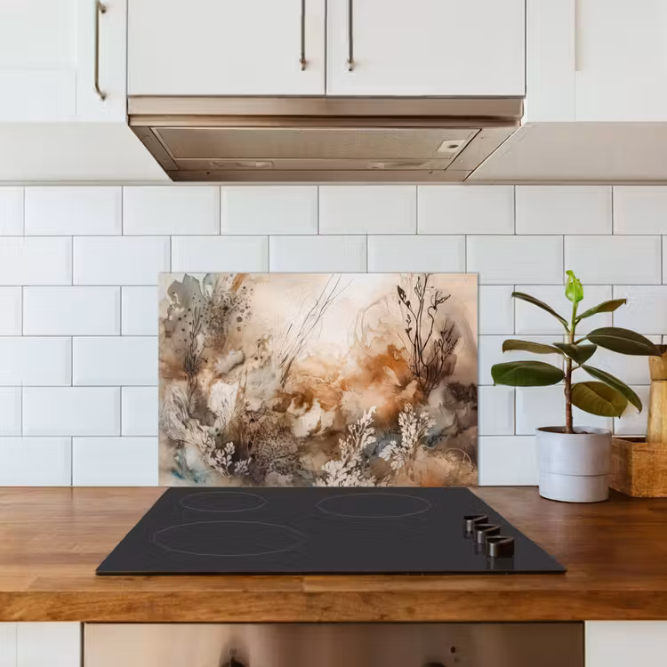 Spatscherm keuken - Abstract - Beige - Verf - Kunst - Natuur - Bloemen — 3