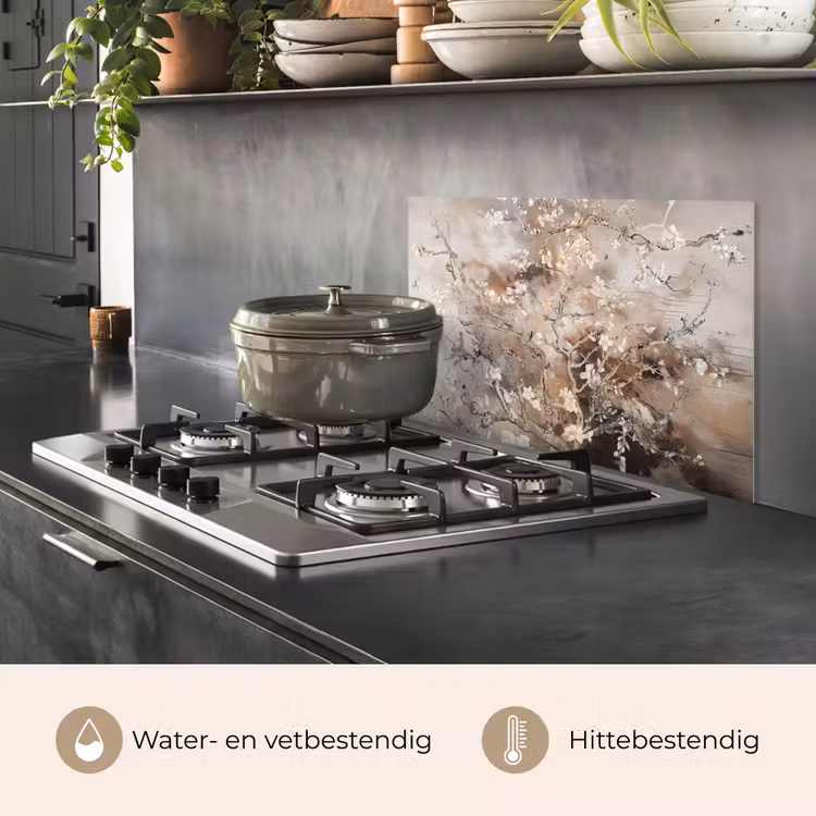 Spatscherm keuken - Amandelbloesem - Kunst - Van Gogh - Beige - Abstract — 2
