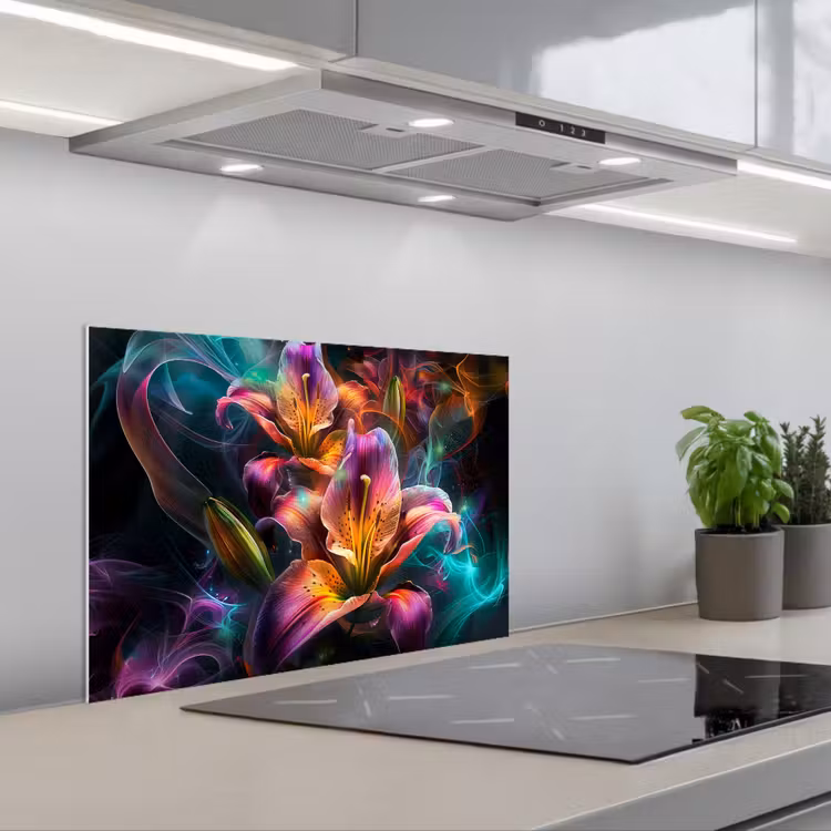 Spatscherm keuken - Kleurrijk - Bloemen - Zwart — 1