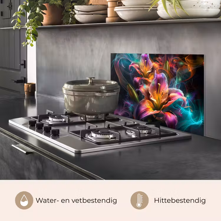 Spatscherm keuken - Kleurrijk - Bloemen - Zwart — 2