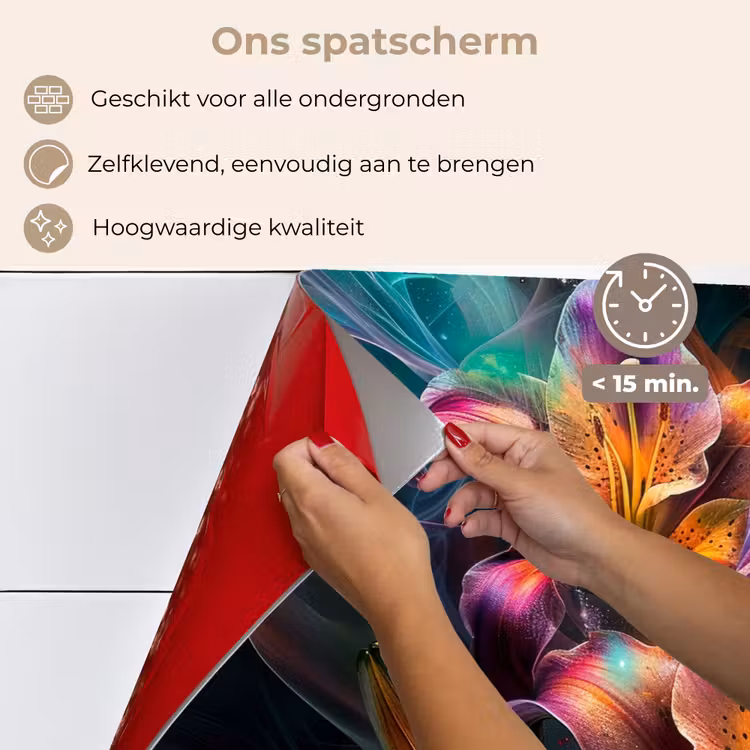 Spatscherm keuken - Kleurrijk - Bloemen - Zwart — 4