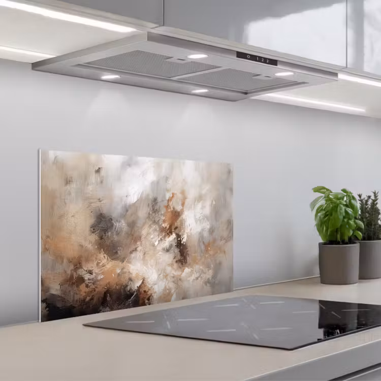 Spatscherm keuken - Verf - Abstract - Beige - Kunst — 1