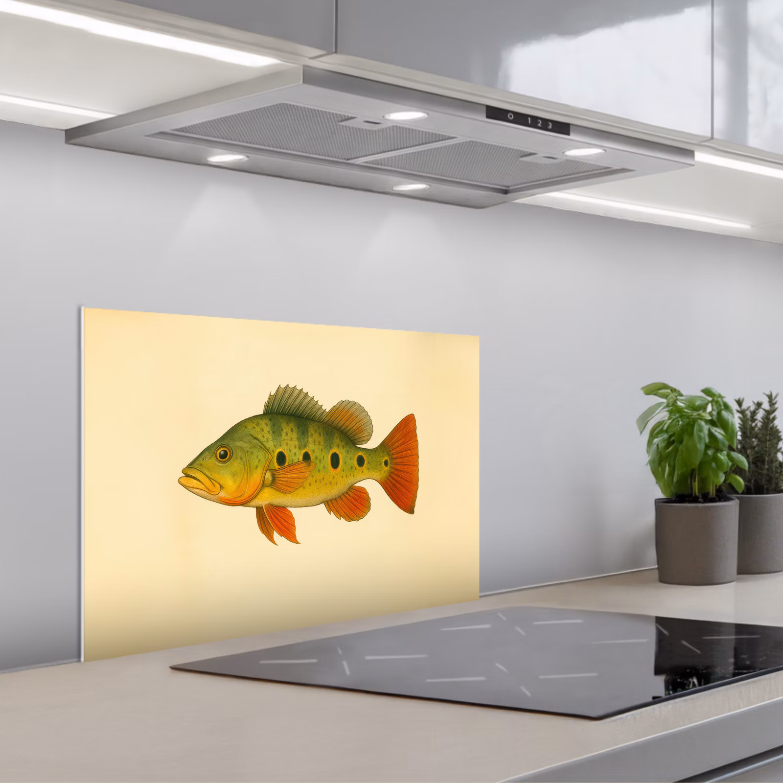 Spatscherm keuken - Schubben - Vis - Groen - Illustratie — 1
