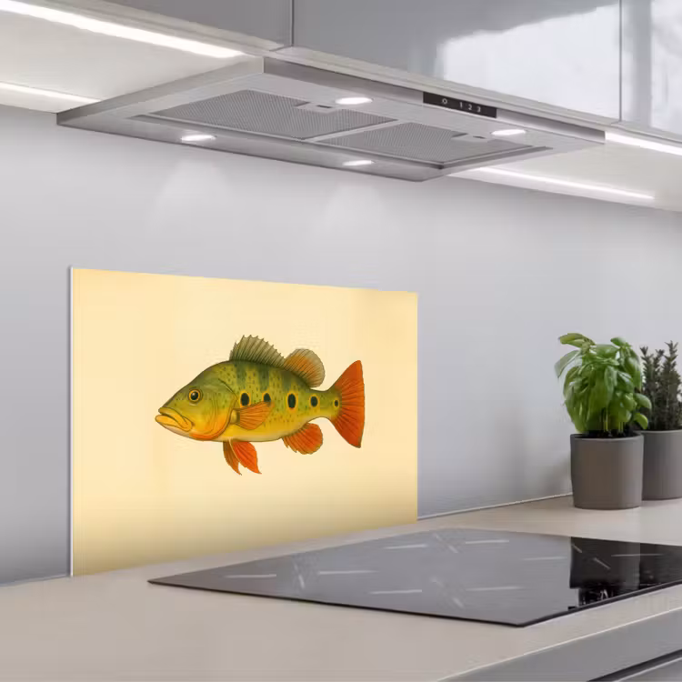 Spatscherm keuken - Schubben - Vis - Groen - Illustratie — 1