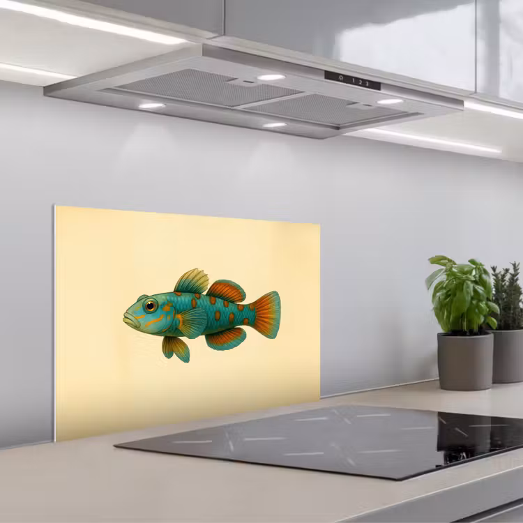 Spatscherm keuken - Vis - Blauw - Stippen - Schubben — 1