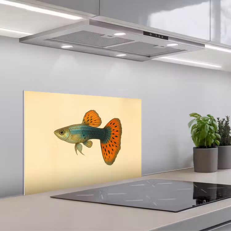 Spatscherm keuken - Vis - illustratie - Stippen - Oranje — 1